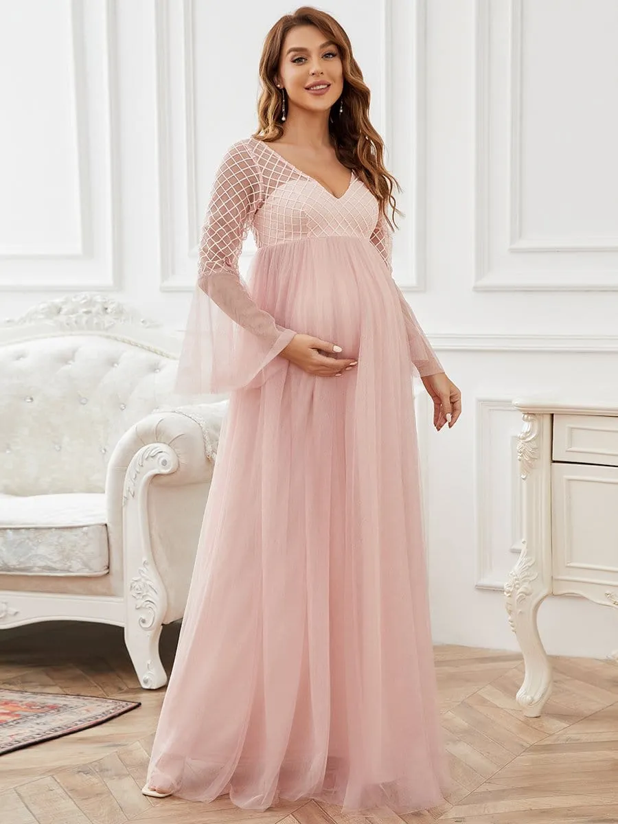 Sweetheart Long Bell Sleeve A-Line Maternity Dress