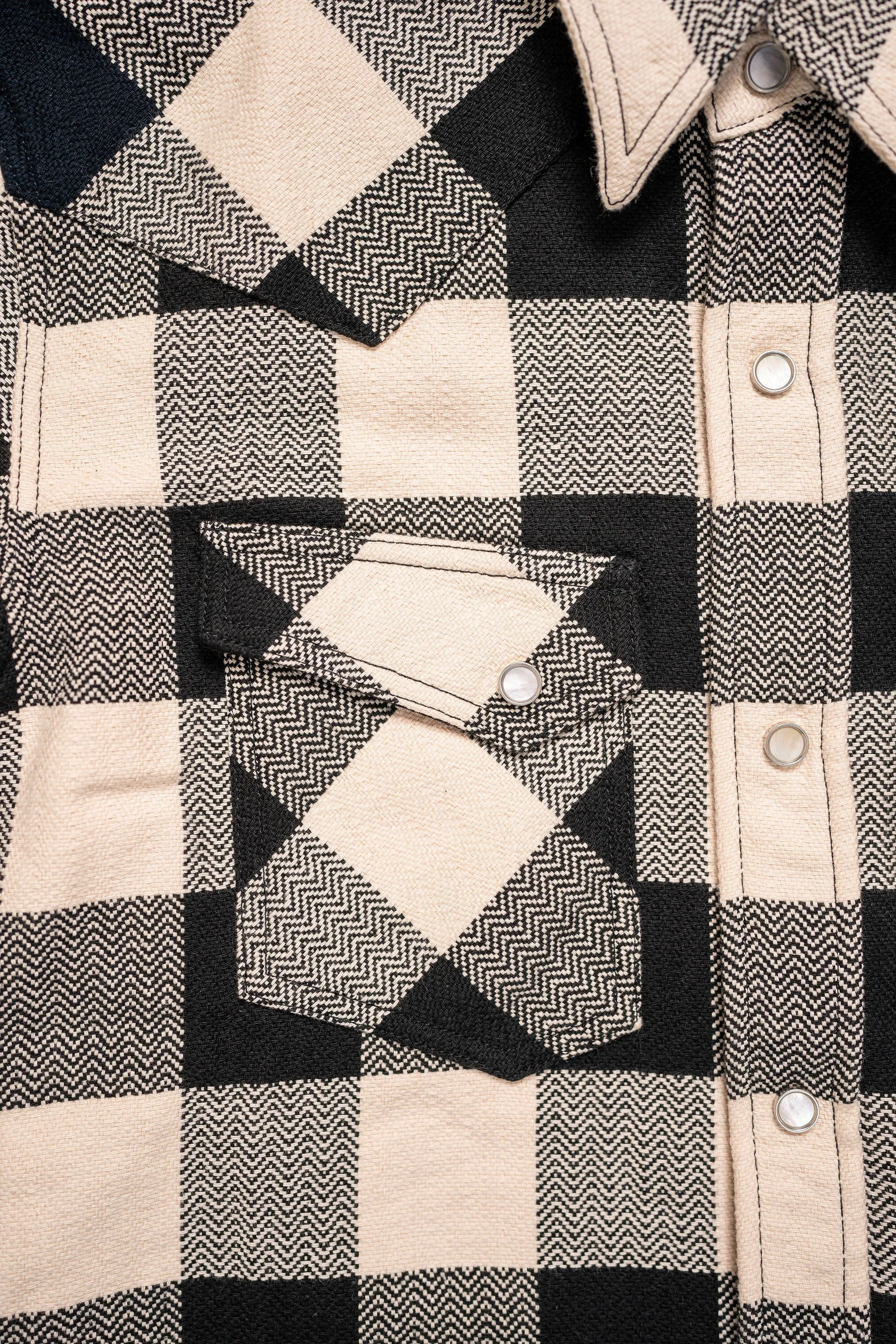 The Flat Head SNW-101L Block Check Western Flannel Shirt - Ivory/Black