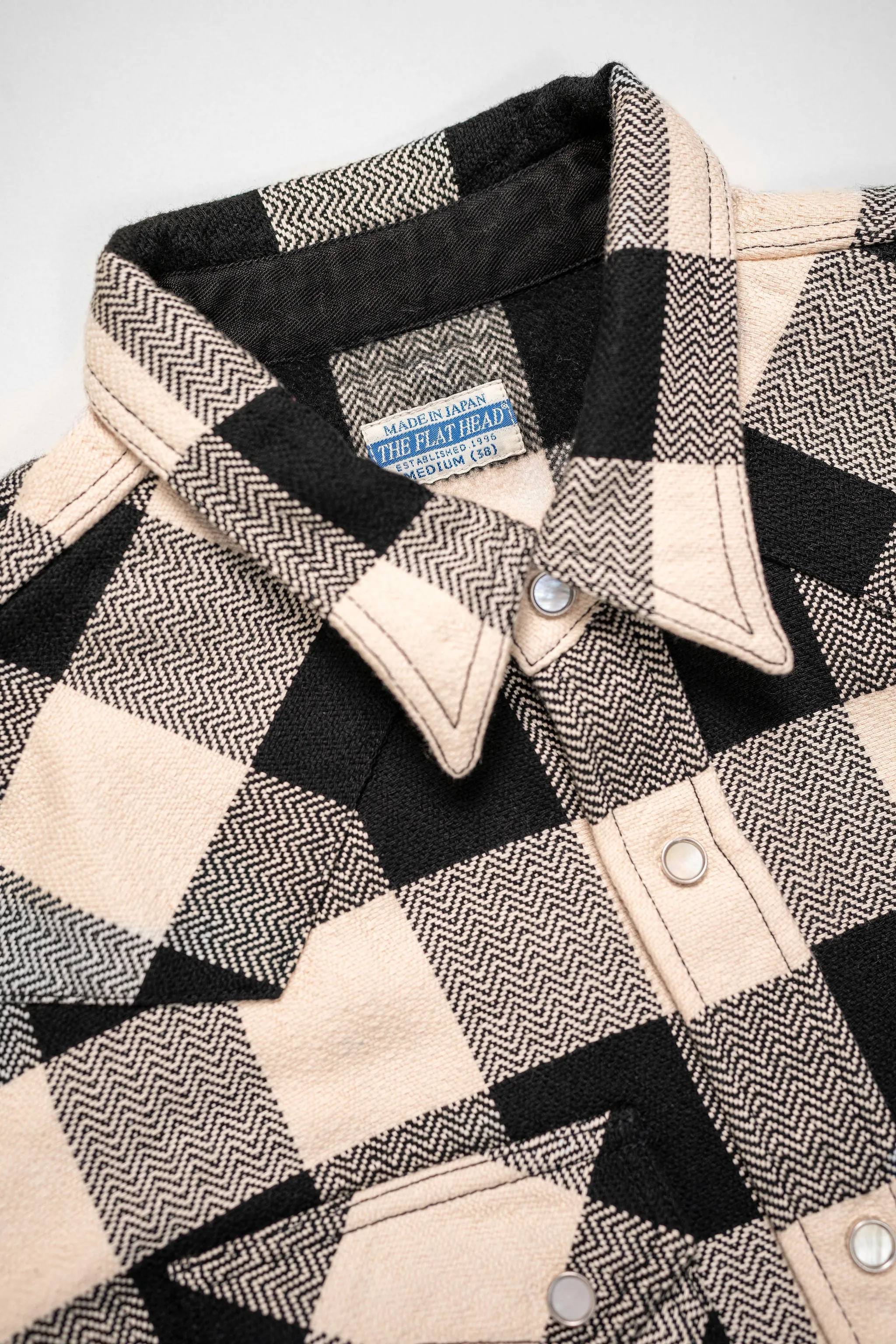 The Flat Head SNW-101L Block Check Western Flannel Shirt - Ivory/Black