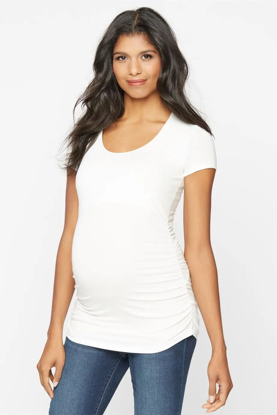 White Cap Sleeve Scoop Maternity Top